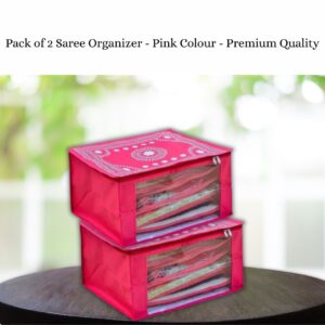 Premium Saree Storage Box – Large Capacity, Foldable & Durable Organizer Pink Pack of 2