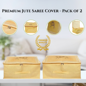 Jute Saree Cover Pack of 2 – Eco-Friendly Foldable Storage Bags with Zipper | Breathable Saree Organizer for Wardrobe | Reusable Saree Packing Covers for Travel & Storage